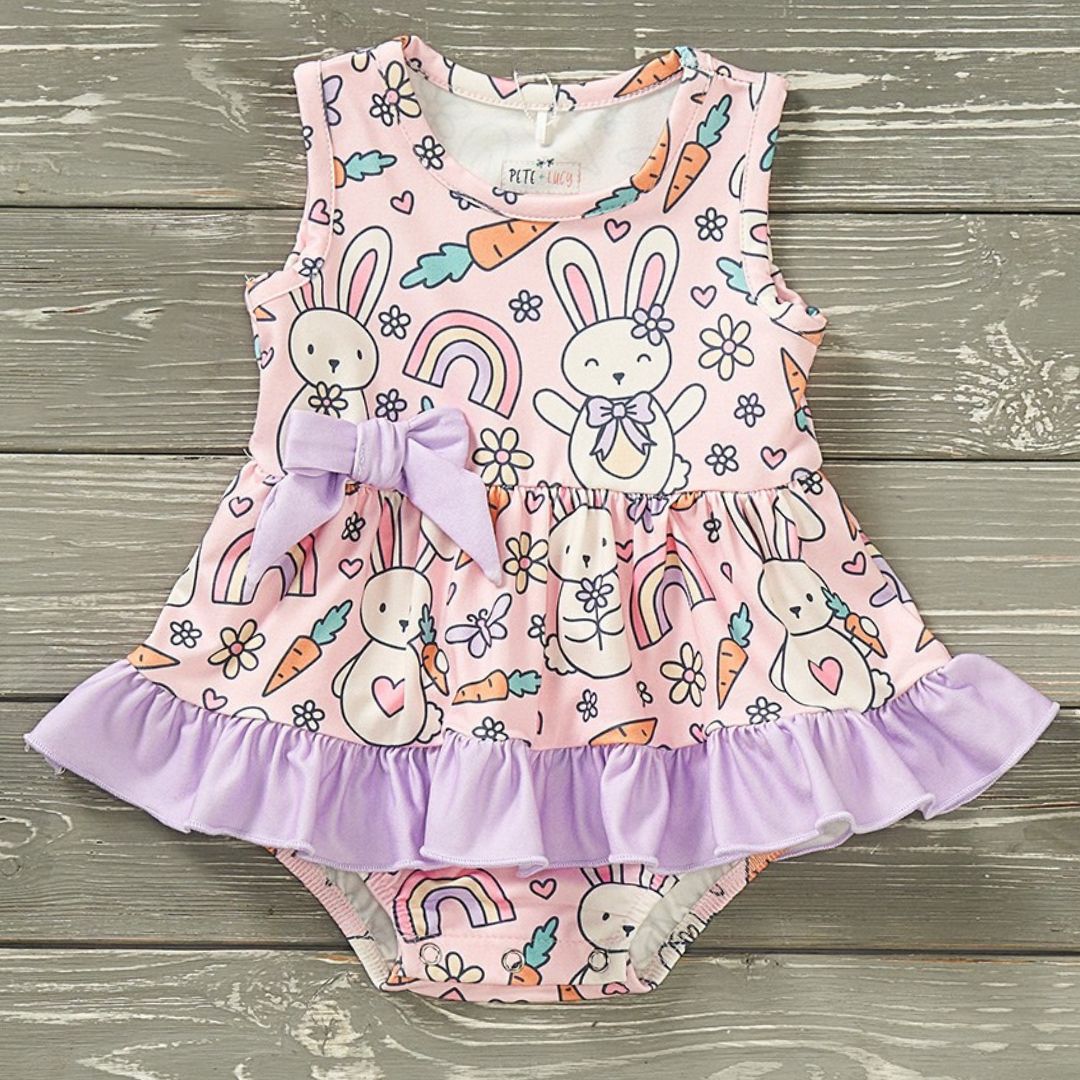 Carrot Patch Cutie Girl Infant Romper/ Headband with Bow included