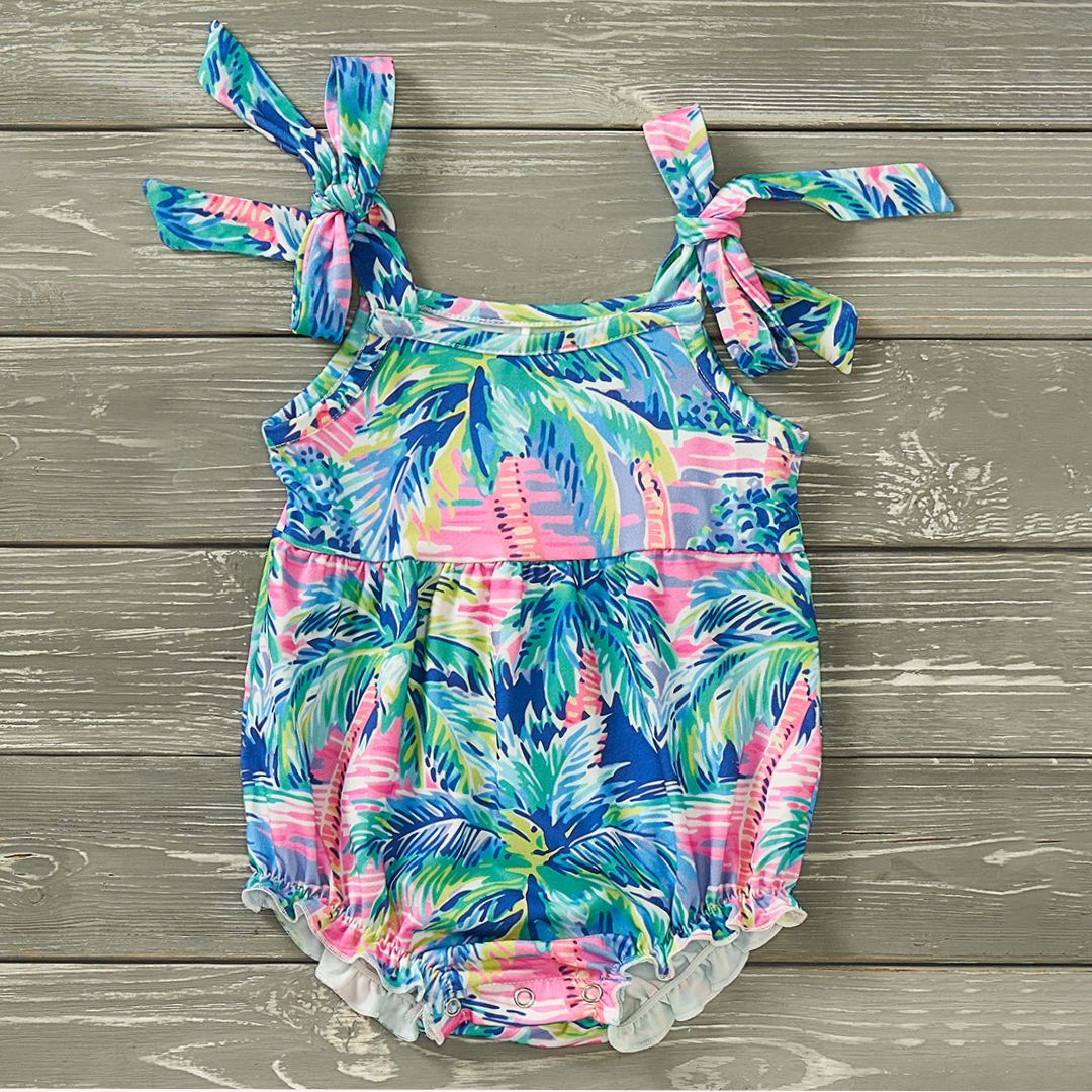 Palm Paradise Girl Romper with matching headband