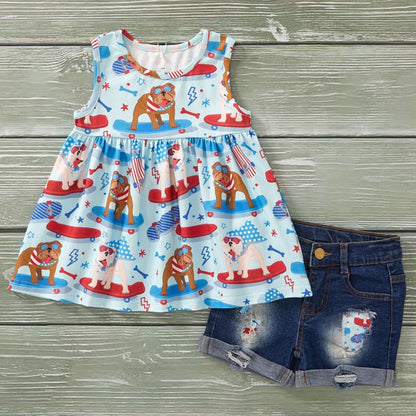 Red, White & Blue Crew 2 Piece Short Set